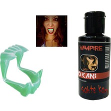 Derin Stok Fosforlu Çift Damak Takma Vampir Dişi ve 50 gr Tiyatro Kanı Set
