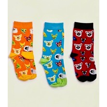 DNC Sevimli Köpek Desenli Renkli Çorap – Unisex 3 Lü Set Pamuklu Günlük Çorap (3 Farklı Model)