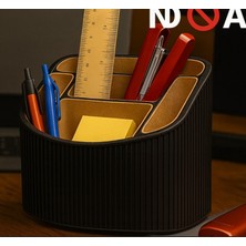Modern Çok Bölmeli Masaüstü Organizer - 3D Tasarım Dikey Çizgili Ofis Düzenleyici & Estetik Kalemlik ve Kırtasiye Standı
