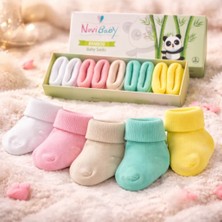 Novibaby 5'li Bambu Yenidoğan Bebek Çorap I Flower I 0-6 Ay