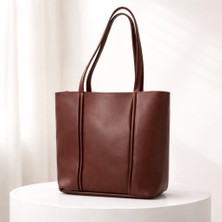 Kahverengi Kadın Omuz Çantası Geniş Hacimli Minimal Tasarım Günlük Kullanım Modern Tote Çanta – Sudedi Home