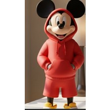Modern Mickey Mouse Figürü - Kırmızı Kapüşonlu Sweatshirt’lü Dekoratif Biblo