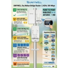 Uniywell Unıywell 2.4ghz 300 Mbps Dış Mekan Bridge Router (Cpe) - 1 Km Menzilli Noktadan Noktaya (Point To Point) Kablosuz Aktarıcı