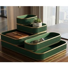 Lüks Zümrüt Yeşili Masaüstü Düzenleyici Seti - Altın Detaylı Ofis ve Takı Organizeri