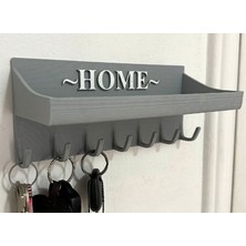 Modern Duvar Tipi Anahtarlık ve Posta Rafı - "home" Yazılı Dekoratif Antre Düzenleyici