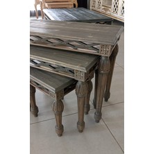 Çınar Design Zigon Sehpa Takım & Sage Serisi & Ladin Ağaç & Aynalı Takım & Eskitme Tasarım