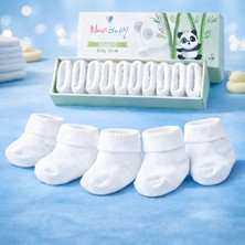 Novibaby 5'li Bambu Yenidoğan Bebek Çorap I Snow White Beyaz Kız Erkek Bebek Çorabı