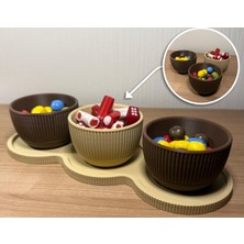 Modern Çizgili 3’lü Sunum Seti - Dekoratif Atıştırmalık Kasesi ve Özel Tasarım Servis Altlığı