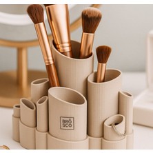 3D Tasarım Modern Bambu Formlu Makyaj Organizeri - Estetik Fırçalık ve Takı Düzenleyici Stand