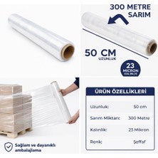 Mef Palet Streci 23 Mikron Streç Film 50 cm x 300 Metre Palet Streç Film Güçlü Yapışma Şeffaf Ambalaj Palet Streci 6 Adet