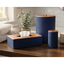 Lüks 3 Lü Banyo Aksesuar Seti - Modern Lacivert Peçetelik, Fırçalık ve Düzenleyici