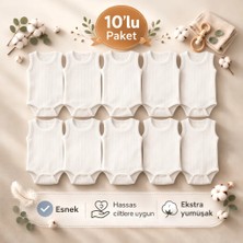 Novibaby 10'lu Ribana Bebek Atlet Body Zıbın Raporu Çıtçıtlı Beyaz 100% Pamuk - Ribana Bebek Body