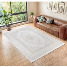Cinka Home Modern Tasarımlı Halı Yumuşak Doku Saçaklı Tozumaz Tüylenmez Klasik Salon Oturma Odası 7105 Kemik