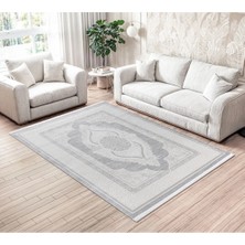 Cinka Home Modern Tasarımlı Halı Yumuşak Doku Saçaklı Tozumaz Tüylenmez Klasik Salon Oturma Odası 7105 Gri