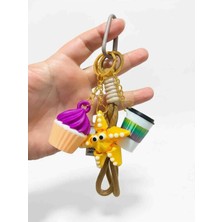 Hareketli Deniz Yıldızı Figürlü, Cupcake ve Kahve Temalı Çanta Charmı & Anahtarlık Çok Parçalı