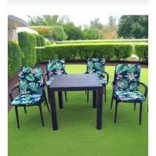 Mor Minder Sandalye Minderi Masa Örtüsü 6 Adet Yeşil Yaprak  Masa Örtüsü (120X180) Kalın Duck Kumaş 4 cm Sünger