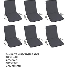 Mor Minder Sandalye Minderi Yıkanabilir Fermuarlı  Lastikli 6'lı Gri 4 cm Sünger Alt  42X42 Sırt 42X42