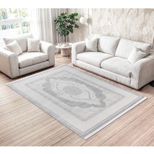 Cinka Home Modern Tasarımlı Halı Yumuşak Doku Saçaklı Tozumaz Tüylenmez Klasik Salon Oturma Odası 7105 Gri