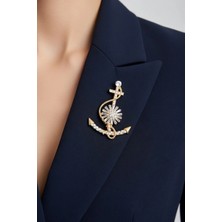 BB Bi Butik Shop Marina Işıltı Çapa Figürlü Gold Taşlı Broş