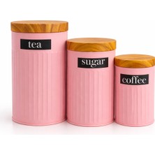 Kms 3 Parça Saklama Kavanoz Seti,bambu Kapaklı Erzak Kabı,metal Çay Kahve Şeker Mutfak Saklama Kabı