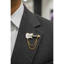 BB Bi Butik Shop Rock Star Gitar Figürlü Zincir Detaylı Gold Broş