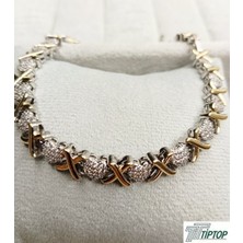 Kalp Motifli Gümüş Renk Zirkon Taşlı Bileklik