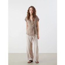 Lc Waikiki Yeni Sezon Beli Lastikli Dokulu Geniş Paça Kadın Pantolon