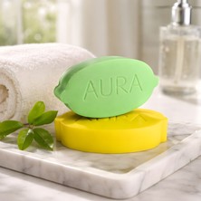 Aura Limon Tasarımlı Dekoratif Sabun Seti – Ferah Limon Kokulu El Yapımı Banyo & Lavabo Sabunu (2’li Set)