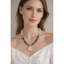 Solare Accessories Akuamarin – Ametist – Yeşim Doğal Taşlı Deniz Kabuğu Uçlu Tasarım Kolye