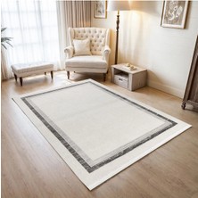 Cinka Home Modern Tasarımlı Halı Yumuşak Doku Saçaklı Tozumaz Tüylenmez Klasik Salon Oturma Odası 7107 Gri