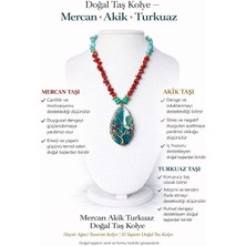 Solare Accessories Mercan, Akik ve Turkuaz Doğal Taşlı Hayat Ağacı Tasarım Kolye