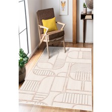 Pelura Halı Modern Desenli Bej Dijital Baskılı Kaymaz Yıkanabilir Salon Oturma Odası Antre Mutfak Halısı Yolluk