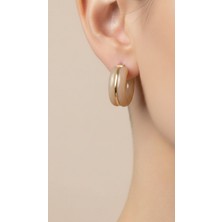 Lune Design Bej Renkli Gold Detaylı Çivili Çelik Halka Küpe
