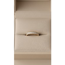 Lune Design Gold-Silver Çift Renkli Ayarlanabilir Minimalist Zirkon Taşlı Tamtur Alyans Model Çelik Yüzük
