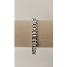 Lune Design Kadın Gümüş Rengi Zirkon Taşlı Ayarlanabilir Çelik Bileklik