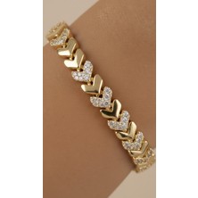 Lune Design Zirkon Taşlı Gold Rengi Kalp Detaylı V Modelli Ayarlanabilir Kadın Çelik Bileklik