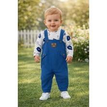 Unisex Bebek Ayıcık Desenli Salopet Takım – 2 Parça Uzun Kollu Bebek Takımı