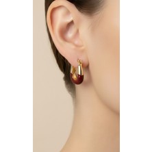 Lune Design Bordo Mineli Altın Kaplama Halka Küpe