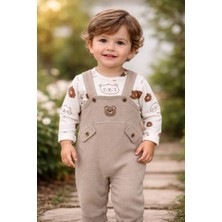 Unisex Bebek Ayıcık Desenli Salopet Takım – 2 Parça Uzun Kollu Bebek Takımı