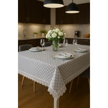 Rona Home Dantel Kenarlı Gri Masa Örtüsü Desenli Leke Tutmaz Su Geçirmez Şık Mutfak Yemek Masası Örtüsü