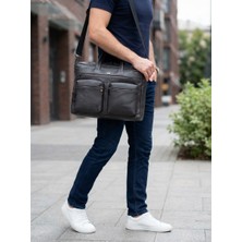 Huflex Hakiki Deri Unisex Siyah Laptop & Evrak Portföy Çantası(38 * 26 Cm)