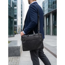 Huflex Hakiki Deri Unisex Siyah Laptop & Evrak Portföy Çantası (38 * 26 Cm)