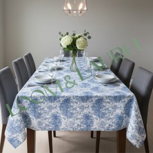 LOOM & LAUREL Yüksek Kaliteli Desenli Jakarlı Dokuma Kumaş 160 x 160 Kare Masa Örtüsü Mavi Ağırlıklı