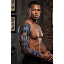 Kızılderili Kız ve Kaplan Figürlü Geçici Kol Dövmesi - 12 Saat Sonra Kararan Gerçekçi 17X48 cm