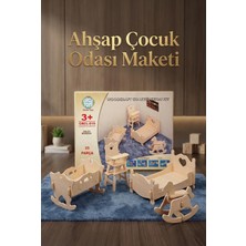 Circle Toys Ahşap Çocuk Odası Mobilya Maketi – 25 Parça Dıy Montaj Oyuncak Seti