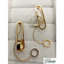 Gold Renk Zincir - Halka Sallantılı Küpe