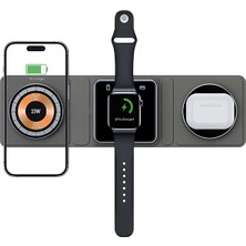 Avcı Teknoloji Market 3in1 15W Manyetik Kablosuz Şarj Istasyonu Magsafe Telefon Saat Kulaklık Uyumulul Şarj Standı