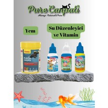 Purecanpati Dip Balıkları Akvaryum Bakım Seti – Pleco Chips Yemi + Balık Vitamini + Klor Giderici + Su Düzenleyici