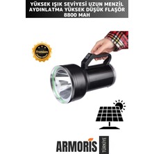 Armoris Yeni Nesil Gt LED Taşınabilir 5 Modlu Beyaz Işık 8800 Mah Akülü 23CM Güneş Solar Ledli Fener
