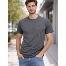 Aura Boutique Moda Erkek Antrasit Logo Nakışlı Bisiklet Yaka Kısa Kollu Basic Tişört